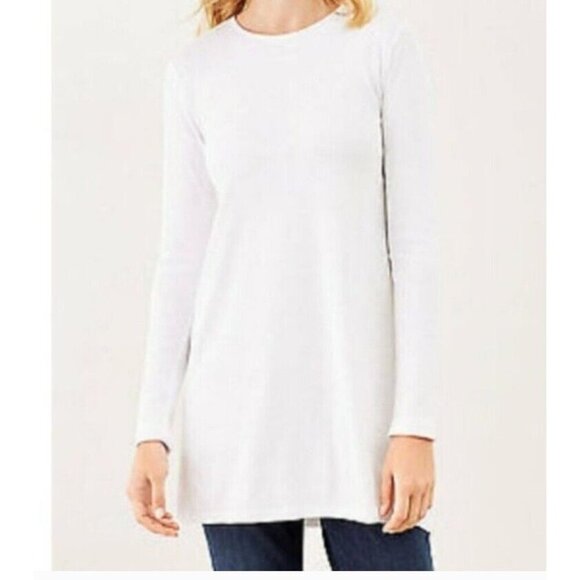 J. Jill Perfect Pima Womens Top Tunic 3/4 Sleeves size M Delicate Trim LightGray - Picture 1 of 6